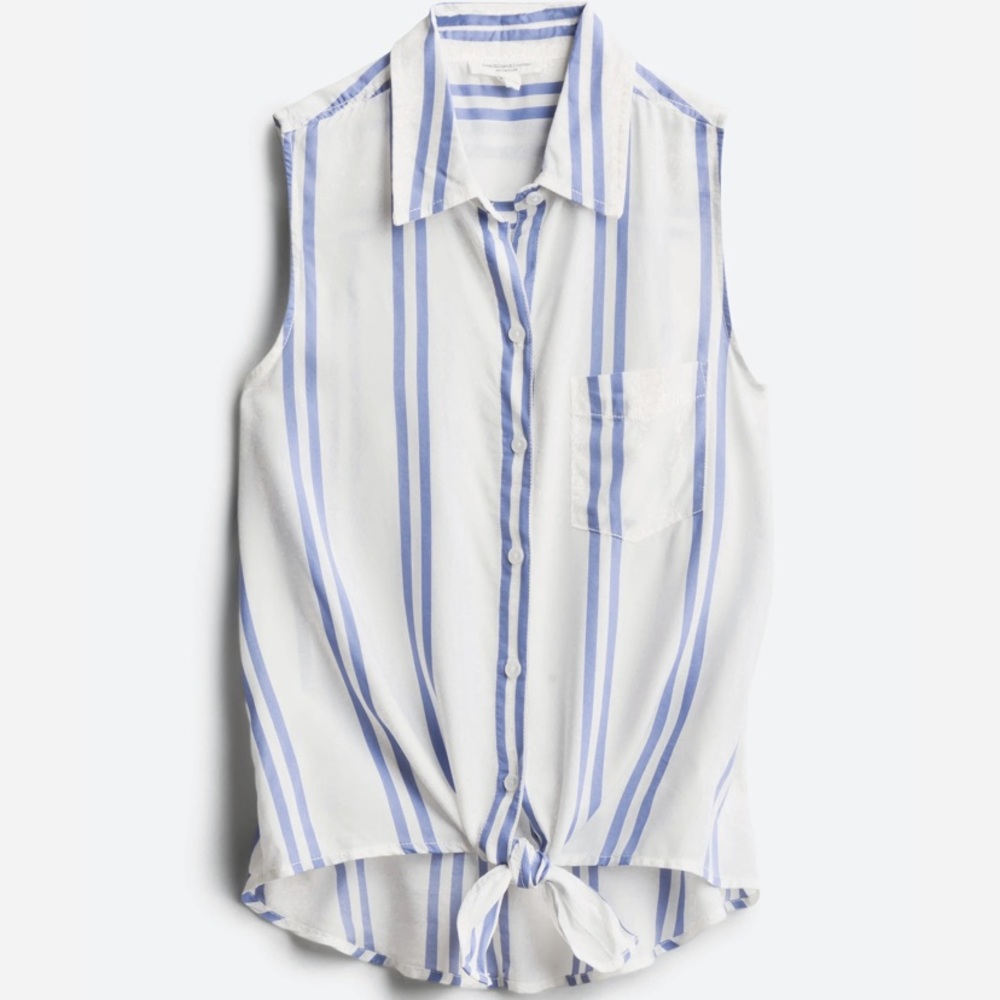 {beach lunch lounge} Striped Button Down Tank Top - Large